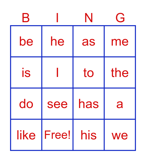 Heart Words - Term 1 - Preschool Bingo Card
