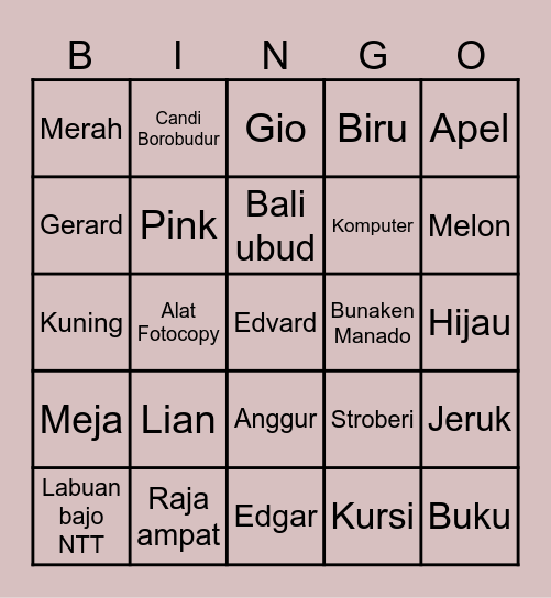 BINGO JEHV Bingo Card