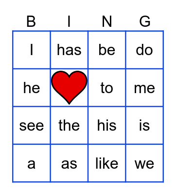 Heart Words - TERM 1 Bingo Card