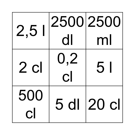 Inhoudsmaten Bingo Card