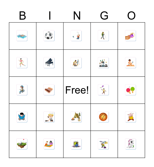 Hobbies and Interests Bingo Card