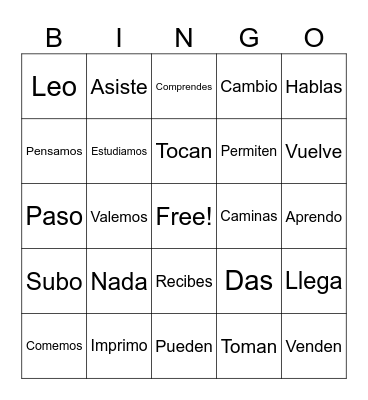 Spanish Conjugations Bingo Card