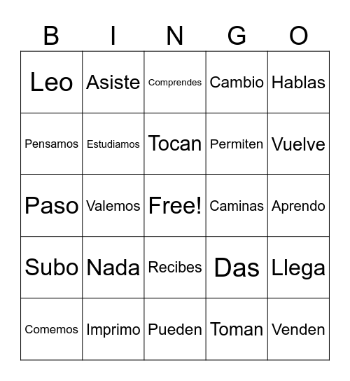 Spanish Conjugations Bingo Card