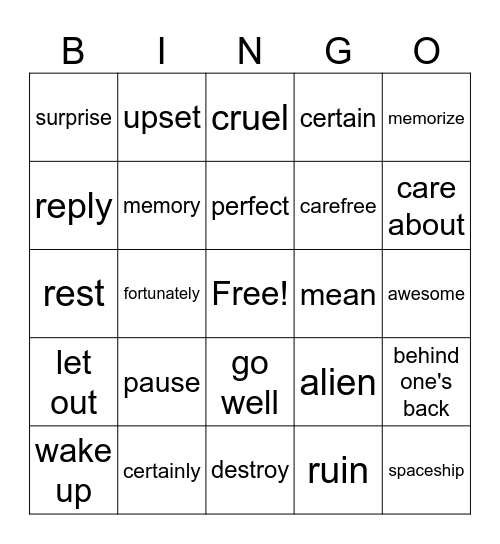 L1 Vocabulary Bingo Card