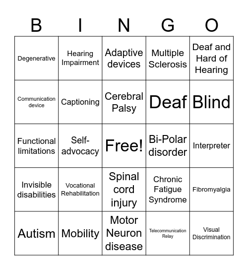 Accessibility BINGO Card
