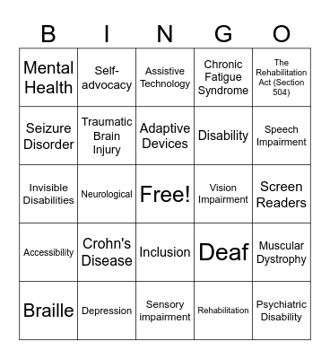 Accessibility BINGO Card