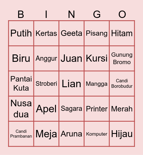 Punya Geeta! Bingo Card