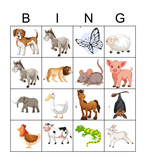 Animals Bingo Card