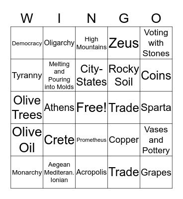 Ancient Greece Bingo Card