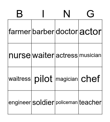 Occupation Bingo Card