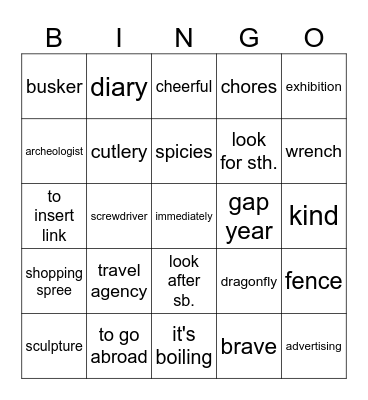 Vocabulary Revision - September Bingo Card