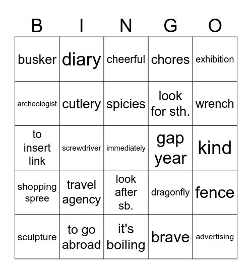 Vocabulary Revision - September Bingo Card