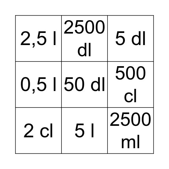 Inhoudsmaten  Bingo Card