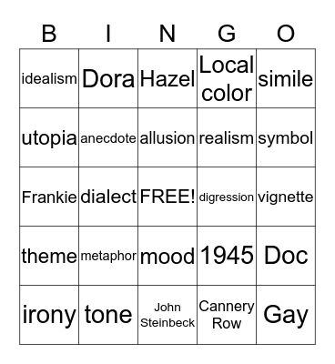 Cannery Row Bingo Card