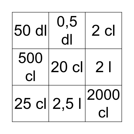 Inhoudsmaten Bingo Card