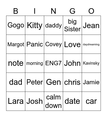 P.S. I Still Love You Bingo Card