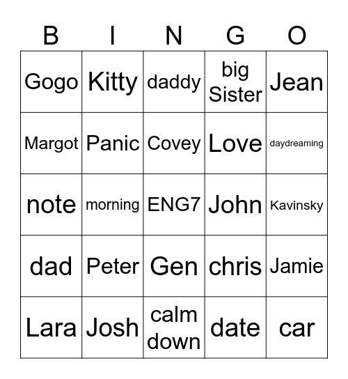 P.S. I Still Love You Bingo Card