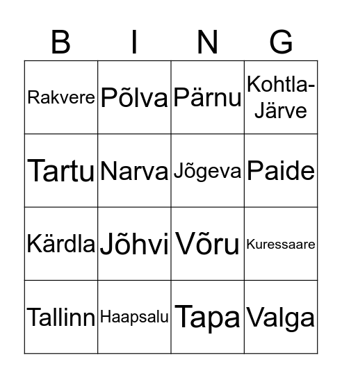 Eesti linnad Bingo Card