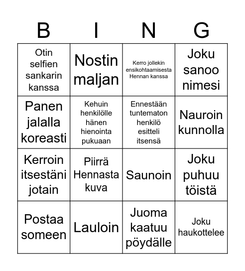 Hennan synttäribingo Card