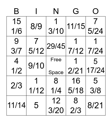 Fraction Fun Bingo Card