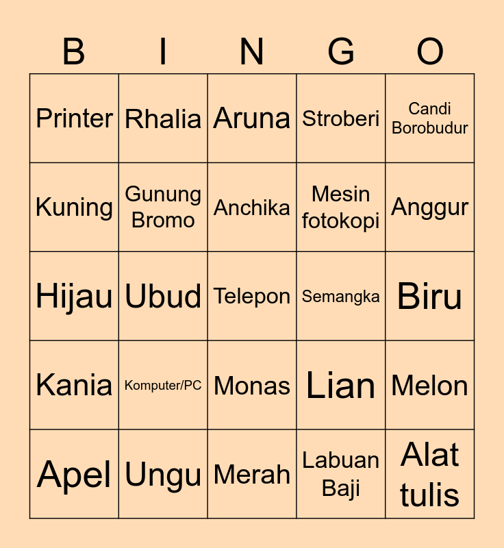 Rea's Bingo Card