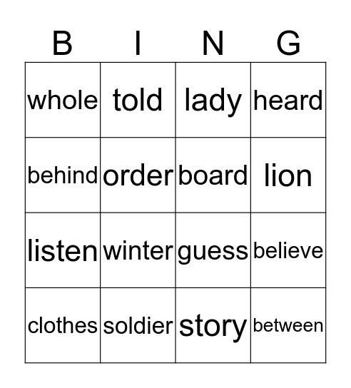 SOAR Word List #5 Bingo Card