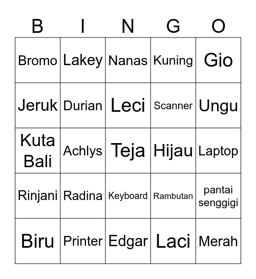 Teja Bingo Card