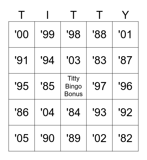 2023 Whisper Titties Bingo Card