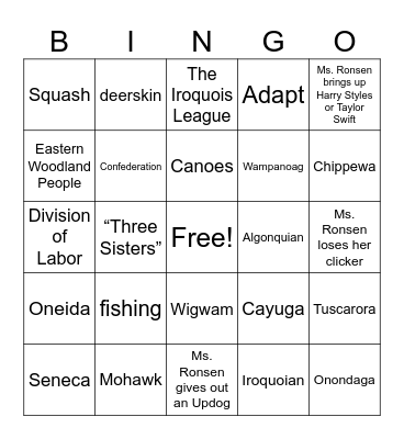 Eastern Woodlands BINGO Card