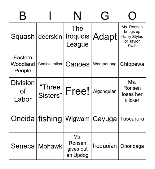 Eastern Woodlands BINGO Card