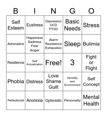 Mental Health Bingo Card