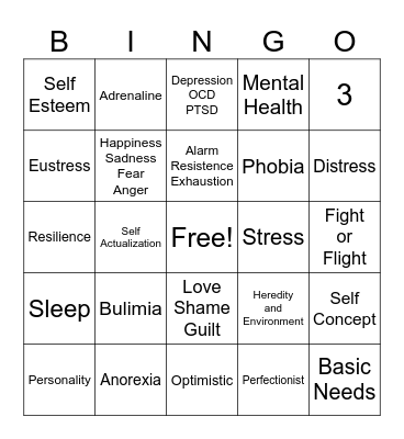 Mental Health Bingo Card