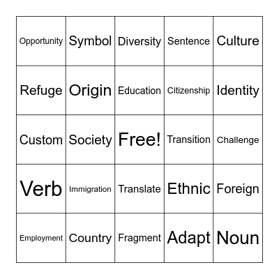 Vocabulary Bingo-5th Bingo Card