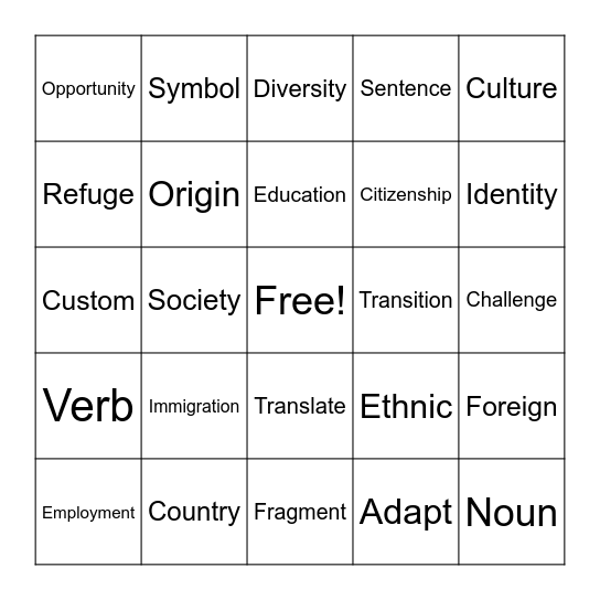 Vocabulary Bingo-5th Bingo Card