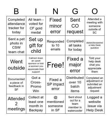 Customer Service Week Team Bingo Card