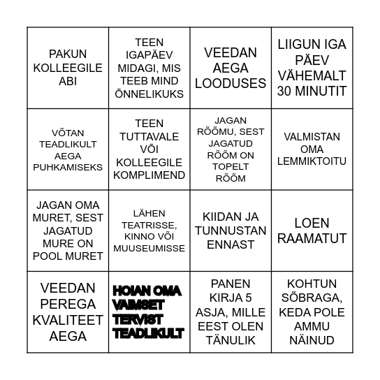 VAIMSE TERVISE BINGO Card