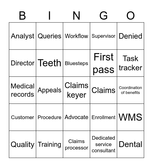 Customer Service Bingo Card