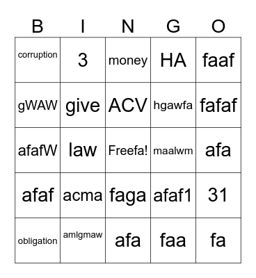 Untitled Bingo Card