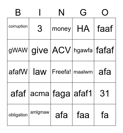 Untitled Bingo Card