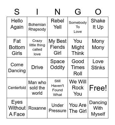 Don's List 80's Bands Bingo Card