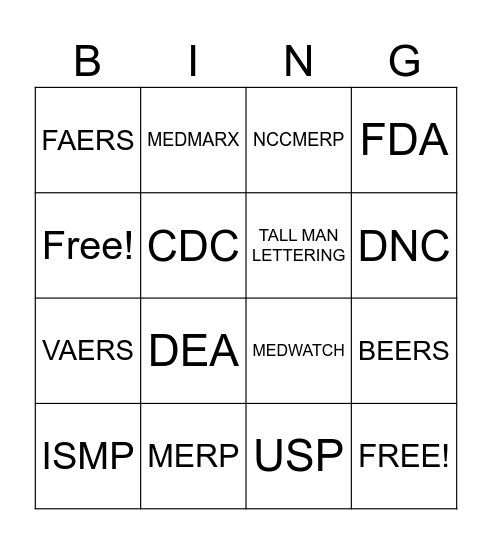 ISMP Bingo Card