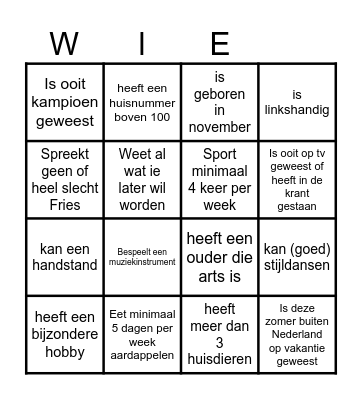 Kennismakingsbingo Card