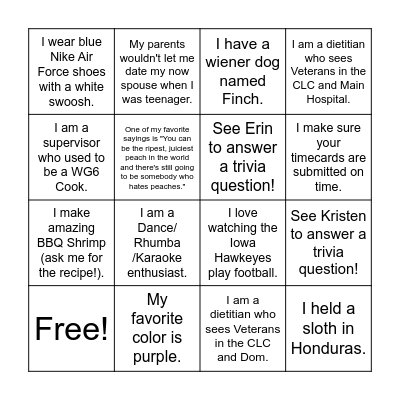 Healthcare Foodservice Worker Week Bingo! Bingo Card