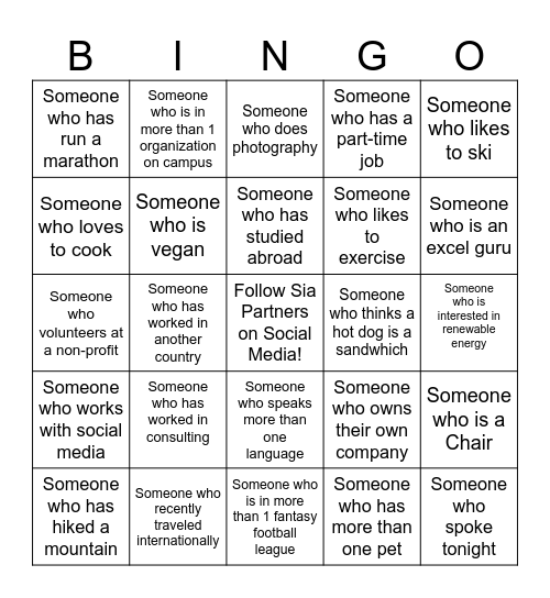 Networking Bingo Card