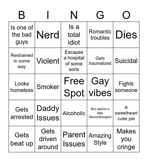 Dane DeHaan movie Bingo Card Bingo Card