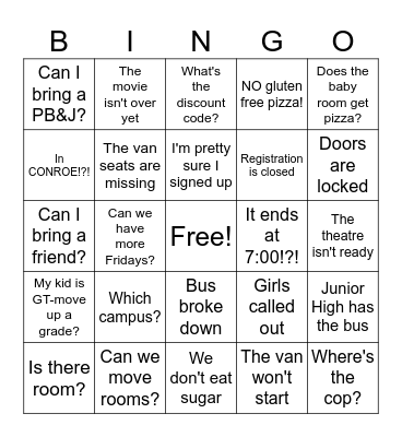 Sunday Funday BINGO Card