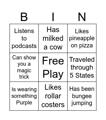 IceBreaker People Bingo Card