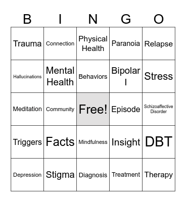 Mental Health Bingo Card