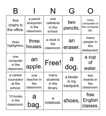 There is or There are Bingo Card