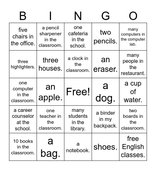 There is or There are Bingo Card
